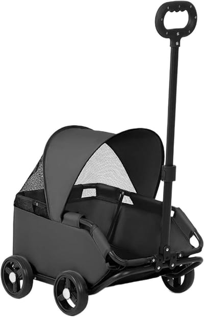 Dierenbuggy - Wandelwagen huisdier - Comfortabel reizen - Verbeterde ventilatie - 54 x 36 x 26 cm - Zwart