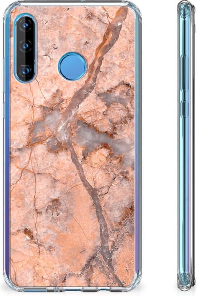 Huawei P30 Lite Anti-Shock Hoesje Marmer Oranje