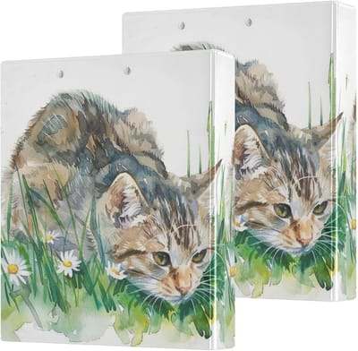 Ringband Mappen - Document Houder - School Werk - Met Interne Zakken - A4 200 Vellen - Aquarel Kitten
