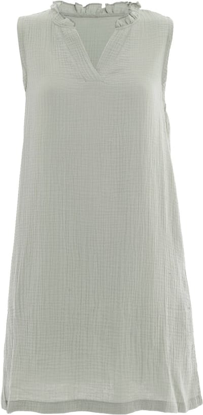 Knit Factory Sola Dames jurk - Zomerjurk - Casual dames jurk - Luchtige Mousseline Jurk - Zomer kleedje - 100% Ecologisch Katoen - V-hals - Tot net boven de knie - Olive Mist - 36/38