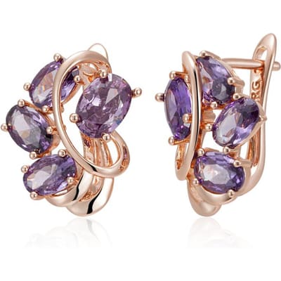 Boucles d'oreilles anglaises couleur or rose pour femme, avec zircon violet brillant naturel. Accessoires de mode au quotidien. Bijoux vintage raffinés. gray