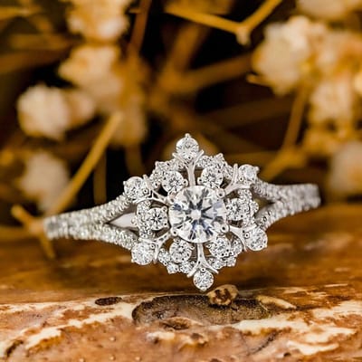 Huitan Prachtige Sneeuwvlok Ringen voor Vrouwen Luxe Bezette Sprankelende Kristal CZ Bruiloft Feest Statement Dames Accessoire Nieuwe Sieraden 6 black