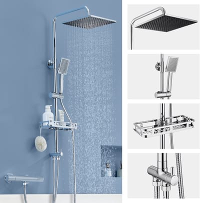 Auralum Max Douche Set - Regendouche en Handdouche - met Badkamerrek Doucherek - Verstelbare Hoogte - 10 inch Douchekop - Duurzame Messing Omsteller voor Badkamer - Chroom
