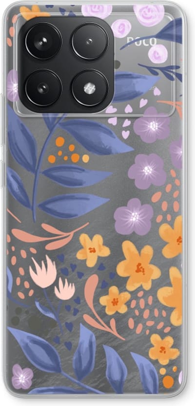 Case Company® - Hoesje geschikt voor Xiaomi Poco F6 Pro hoesje - Flowers with blue leaves - Soft Cover Telefoonhoesje - Bescherming aan alle Kanten en Schermrand