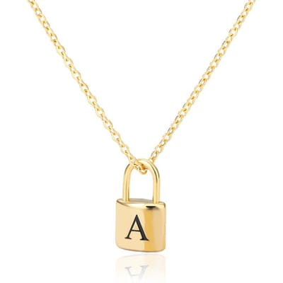 Lock Kettingen Voor Vrouwen Roestvrij Staal Initiaal Letter A-Z Hoofd Lock Hanger Ketting Sieraden Ketting Femme 45cm beige