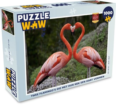 Puzzel Twee flamingo's die met hun nek een hart vormen - Legpuzzel - Puzzel 1000 stukjes volwassenen