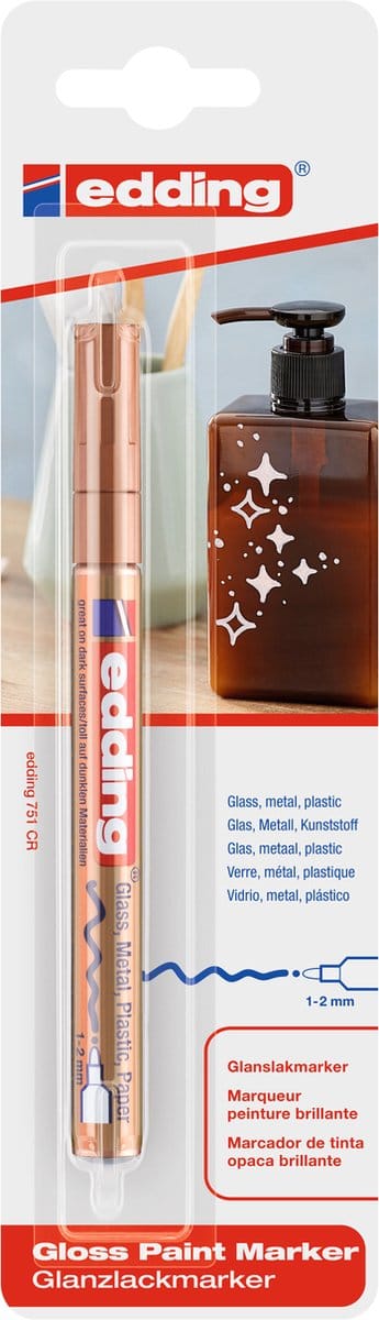 edding 751 glanslakmarker - koper - 1 verfstift - ronde punt 1-2 mm - verfpen voor glas, stenen, hout, plastic, papier - waterproof, hoge dekking