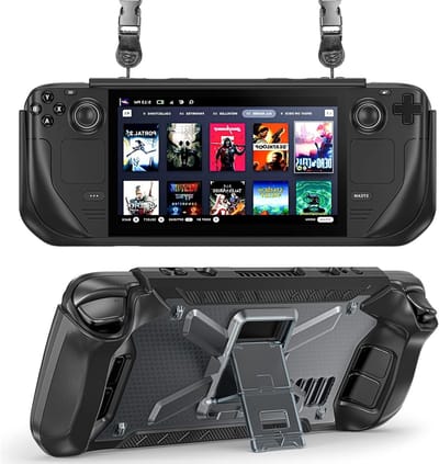 Beschermende Steam Deck Hoes met Kickstand, TPU & PC Cover, Schokabsorberend en Inclusief Schouderband - Zwart, Perfect voor Gaming Accessoires
