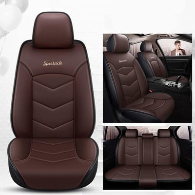 Vijfzits autostoelhoes PU-leder universeel zitkussen zacht en comfortabel mat voor auto, vrachtwagen, SUV, camper Five-seater bruin