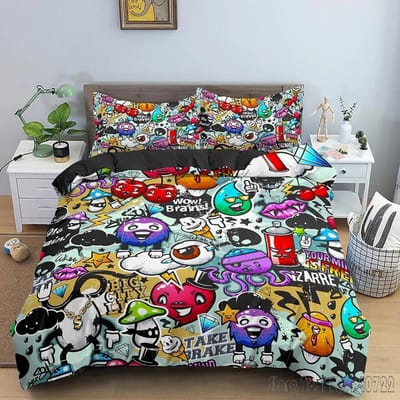 Cartoon Graffiti Quilt Cadeaus Dekbedovertrek Set HD Dekbedovertrek voor Kinderen Beddengoed Sets Slaapkamer Decoratie Baby 120x150cm