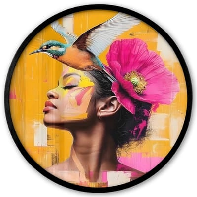 Poster in lijst Rond - Fotolijst 40x40 cm - Posters - Vogel - Vrouw - Abstract - Bloem - Ronde posterlijst zwart - Decoratie - Wanddecoratie woonkamer - Muurdecoratie slaapkamer