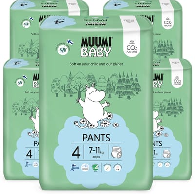 Muumi Baby Eco Luierbroekjes - Maat 4 - 7-11 kg - 200 Stuks - Hypoallergeen - Gevoelige Huid - Parfumvrij - MaandBox