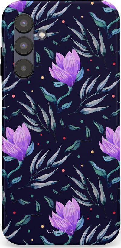 Casetastic hoesje geschikt voor Samsung Galaxy A25 - Dubbellaagse bescherming - Mystieke bloemenzee - Fashion Case - Donkerblauw Donkergrijs Grijs Lavendel