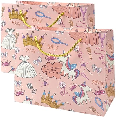 Cosensi- Cadeauzakjes 2 stuks - Papieren Zakjes - Middelgrote Geschenktas - 25 x 20 x 12 cm - Handgrepen - Meerkleurig Cartoon Patroon - Geschenkzakjes