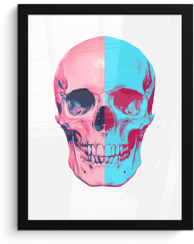 Poster in lijst - Fotolijst 30x40 cm - Posters - Schedel - Grafisch - Roze - Verdeeld - Posterlijst zwart - Decoratie - Wanddecoratie woonkamer - Muurdecoratie slaapkamer