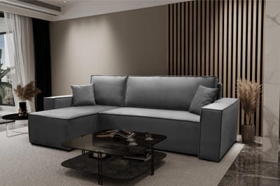 Hoekbank Carlos Hoekzetel velvet Antraciet - Hoeksalon met slaapfunctie en opbergruimte - Universele lounge links of rechts
