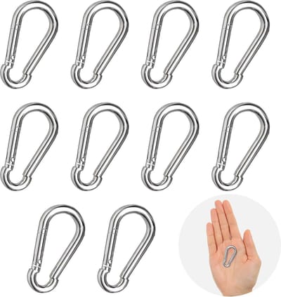 10 stuks kleine karabijnhaak - 5 cm - D-vormige haak- Karabijnhaak voor sleutelhangerclip - voor kamperen/ reizen en buitensporten - zilver
