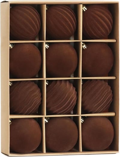 12 Pcs Velvet Xmas Baubles - 8cm Brown Flocked Christmas Ball Ornaments - Shatterproof Kerstballen Sets voor Kerstboom - Feestdagen - Thuis Decoratie - Kerstfeest Decoratie (3 Stijlen)