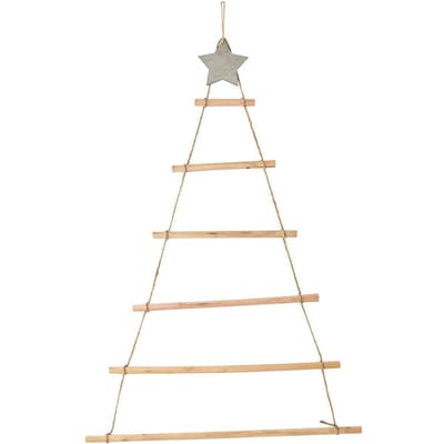 Ornements Suspendus en Bois avec Étoile et Décoration en Corde pour Mur Arbre de Noël beige