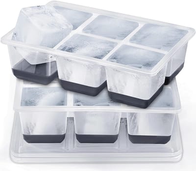 XXL Siliconen IJsblokvorm Set - 2 Stuks - 6 cm Grote IJsblokjes - Met Deksel - BPA-vrij - Eenvoudig te Ontvormen - Voor Whisky, Cocktails & Frisdranken - Zwart