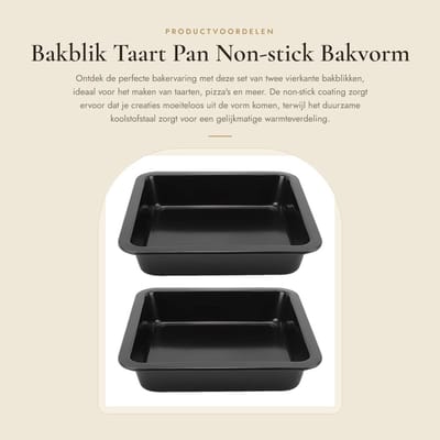 Dailygoods- Bakblik 22x22x4.6 cm - Vierkante Bakvorm - Non-stick Taart Pan - Koolstofstaal - 2 Stuks - Geschikt voor Taarten en Brood - Cakevorm
