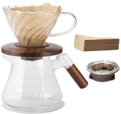 Pour Over Koffiezetapparaat met 600ml Borosilicaatglas en 100 V02 Papierfilters
