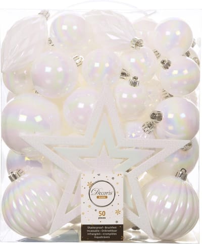 Decoris Kerstballen met piek - 49st - kunststof - parel wit 5-6-8-10cm