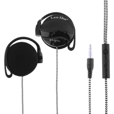 LS-Q140P Sportkoptelefoon 3,5 mm Oorhaak Headset Lijnbediening Oortelefoon Oordopje met Microfoon voor Telefoon zwart