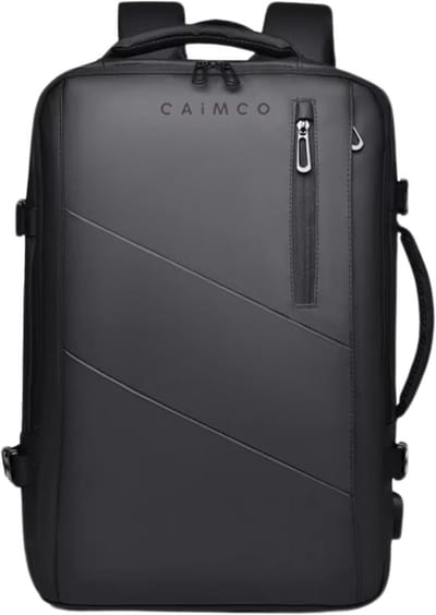 Caimco Nexus Rugzak met USB Oplaadpoort & Laptopvak – 10kg Maximaal Belastbaar – Uitbreidbare Waterafstotende Backpack – 15.6 inch Laptop Rugtas voor School, Werk & Reizen – Zwart