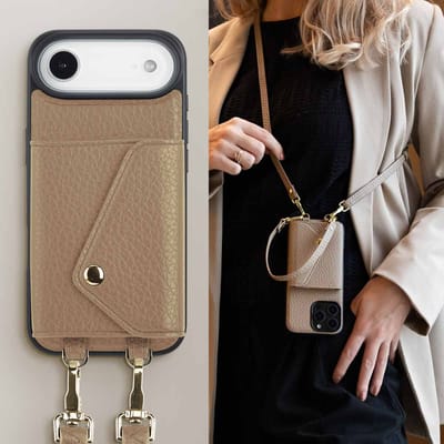 Selencia Hoesje - Geschikt voor Apple iPhone 17 Air - Sera Koordhoes met pashouder envelop - Taupe