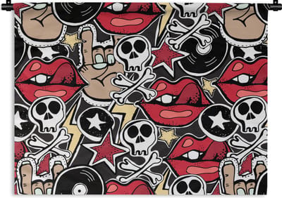 Wandkleed - Wanddoek - Rock - Rock 'n roll - Patroon - Doodshoofd - 60x45 cm - Wandtapijt