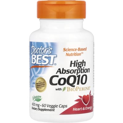 Doctor's Best, Zeer goed opneembare CoQ10 met BioPerine, 400mg, 60 Vegetarische Capsules
