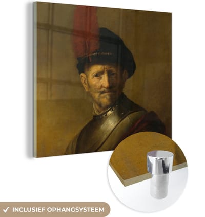 MuchoWow® Glasschilderij 50x50 cm - Schilderij acrylglas - Portret van een man - Rembrandt van Rijn - Foto op glas - Schilderijen