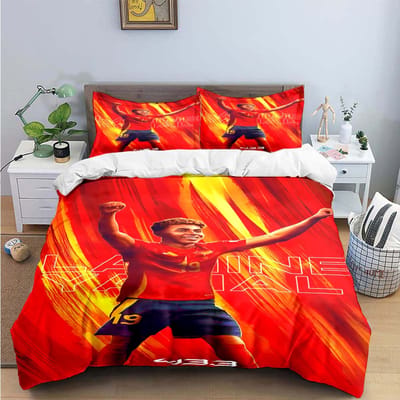 Spanje Voetbal Cenozoïsche Ster L-Lamine Y-Yamal Beddengoed Sets Bedbenodigdheden Set Dekbedovertrek Beddekbed Set Beddengoed Set Cadeau EU Single(135*200cm)3pcs red