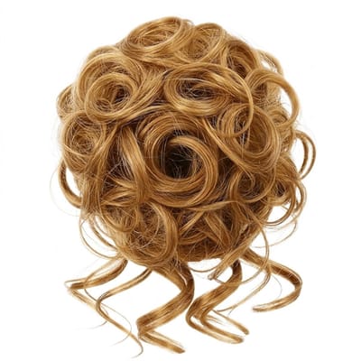 Blond haarstukje dames – krullend haar scrunchie – haar bun extensie – volumineuze kunsthaar haar donut – eenvoudig opsteek kapsel – model 27