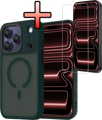 Hoesje - Met Screenprotector - Geschikt voor Apple iPhone 17 Pro - Magsafe Compatible - Sterk & Shockproof - Back Cover - Shock Proof Case - Telefoon Hoes - Donkergroen