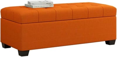 Opbergpoef - Zitkruk - Extra opbergruimte - Massief houten poten - 60 cm - Oranje