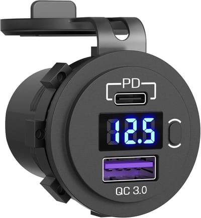 48W USB C Autolader Inbouw,Qidoe 12V/24V Dubbele USB-oplader PD3.0 en QC3.0 met LED Digitale Voltmeter en Schakelaar Snelle Lader Voor Auto,Geschikt,Boten,Bussen,Vrachtwagens,Golf,RV,Motorfiets