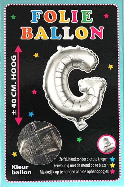 Folieballon - G - Letter Zilver - 40cm - Folie - Ballon - Zelfsluitend - Eenvoudig Met Mond Opblazen - Ophangoogjes - Touche Cards
