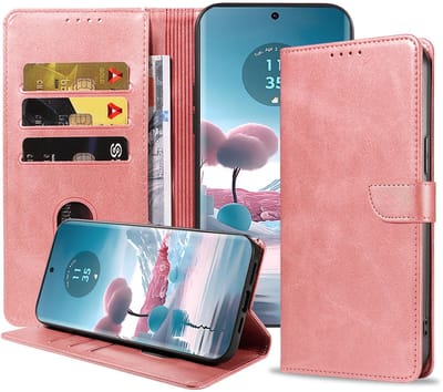 Geschikt voor Motorola Edge 40 Neo Telefoonhoesje Kunstleer met Magnetisch lipje en Pasjeshouder Book Case met Klepje - Walletcase with Cardslot - Rosé Goud - Smartphonica geschikt voor Motorola Edge 40 Neo
