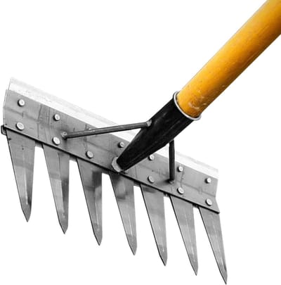Onkruidgereedschap - Gazonhark Tuinhark - Gazon Onderhouden - Dubbelzijdig Ontwerp - 7 Tanden - Metaal