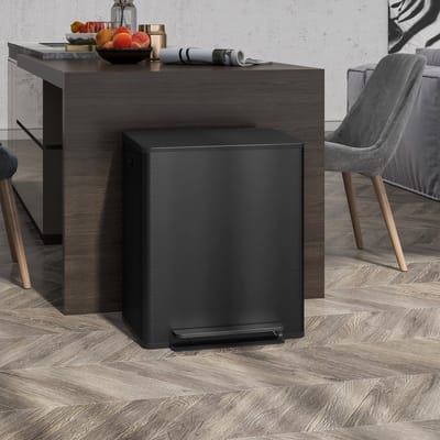 MODFU - Pedaalemmer Voor Afvalscheiding - Soft-Close Deksel - Modern - Voor Keuken Of Kantoor - Roestvrij Staal - Zwart - 47,7 x 37,5 x 56 cm