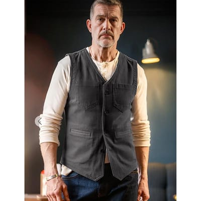 Lente en Herfst Heren Gilet Effen Kleur Casual Enkelknoops Gilet Heren Slim Gilet Heren Jas 2XL gray
