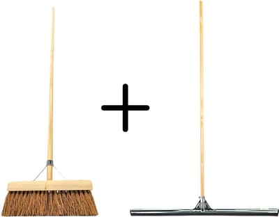 Synx Tools Coco binnenbezem 30cm + Vloertrekker 75cm met Steel 150cm - Zaalveger – Vloerreiniger – Moppen - Zachte bezem kokos Met steel 150cm