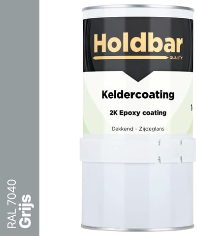Holdbar Keldercoating Grijs (RAL 7040) 1 kg - Kelder waterdicht maken - Alle Kleuren - Kelder Epoxy - Krasvast - Eenvoudig reinigbaar - Vochtregulerend - 2 Componenten