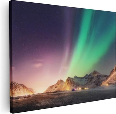 Artaza Canvas Schilderij Noorderlicht - 40x30 cm - Klein - Wanddecoratie Woonkamer - Muurdecoratie Sterren - Schilderijen Op Canvas