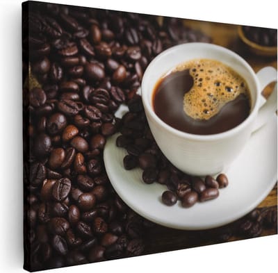 Artaza Canvas Schilderij Koffie - 80x60 cm - Wanddecoratie Keuken - Muurdecoratie Koffiebonen - Stilleven Schilderijen