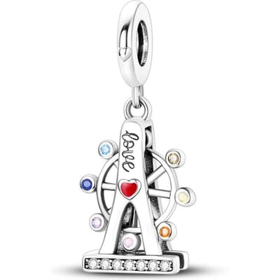 Charme Plata Zircon Coloré Amour Grande Roue Perle S'adapte au Bracelet Authentique Charme Pour Femmes Bijoux Bricolage Artisanat Cadeau white
