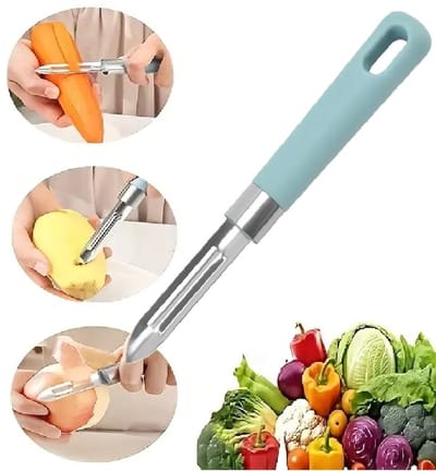 Groente- en Fruit Dunschiller – RVS Mes – Multifunctionele Schiller voor Aardappelen, Wortels, Appels & Komkommer | Blauwe Handgreep | 18,2 x 2,4 cm | Roestvrijstaal