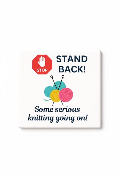 Grappige Breien Keramische Tegel – “Stand Back” Wol Quote Wanddecoratie Cadeau voor Breiers en Creatievelingen